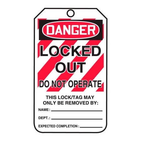 Accuform MLT407LTP Lockout Tag, Danger Locked Out Do Not Operate, HS-Laminate, 25/Pack